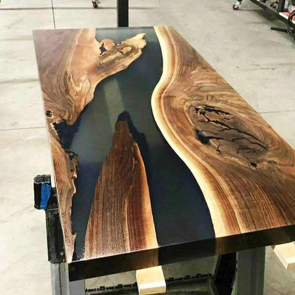 Matt Black Wooden Resin Dining table | Premium Resin Dining Table with legs - Pacific Resin Art