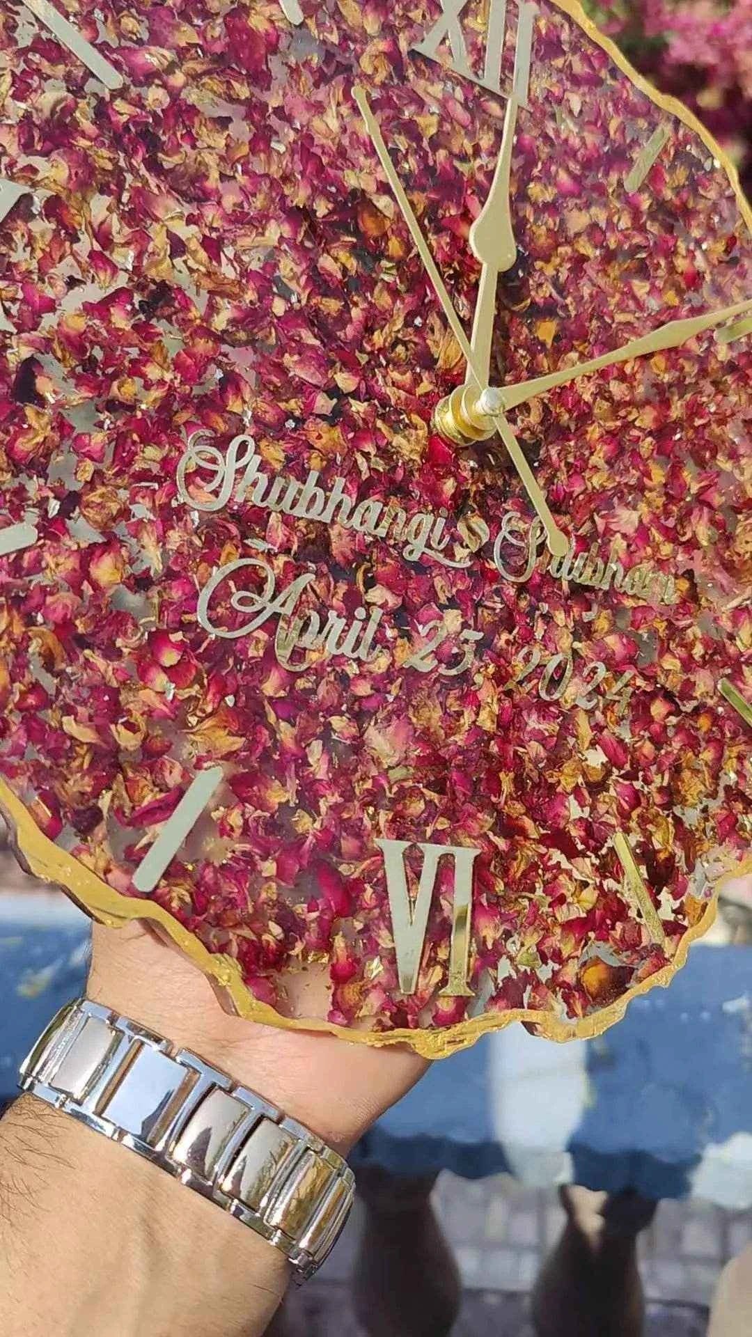 Resin Art Rose Preserved Wall Clock | Resin Wedding Flower & Varmala Preservation - Pacific Resin Art