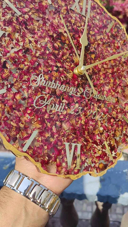 Resin Art Rose Preserved Wall Clock | Resin Wedding Flower & Varmala Preservation - Pacific Resin Art