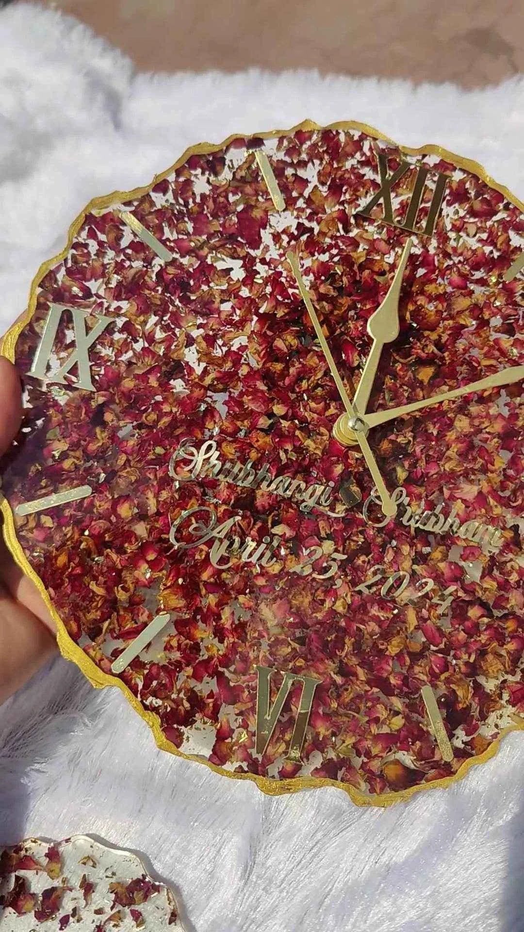 Resin Art Rose Preserved Wall Clock | Resin Wedding Flower & Varmala Preservation - Pacific Resin Art