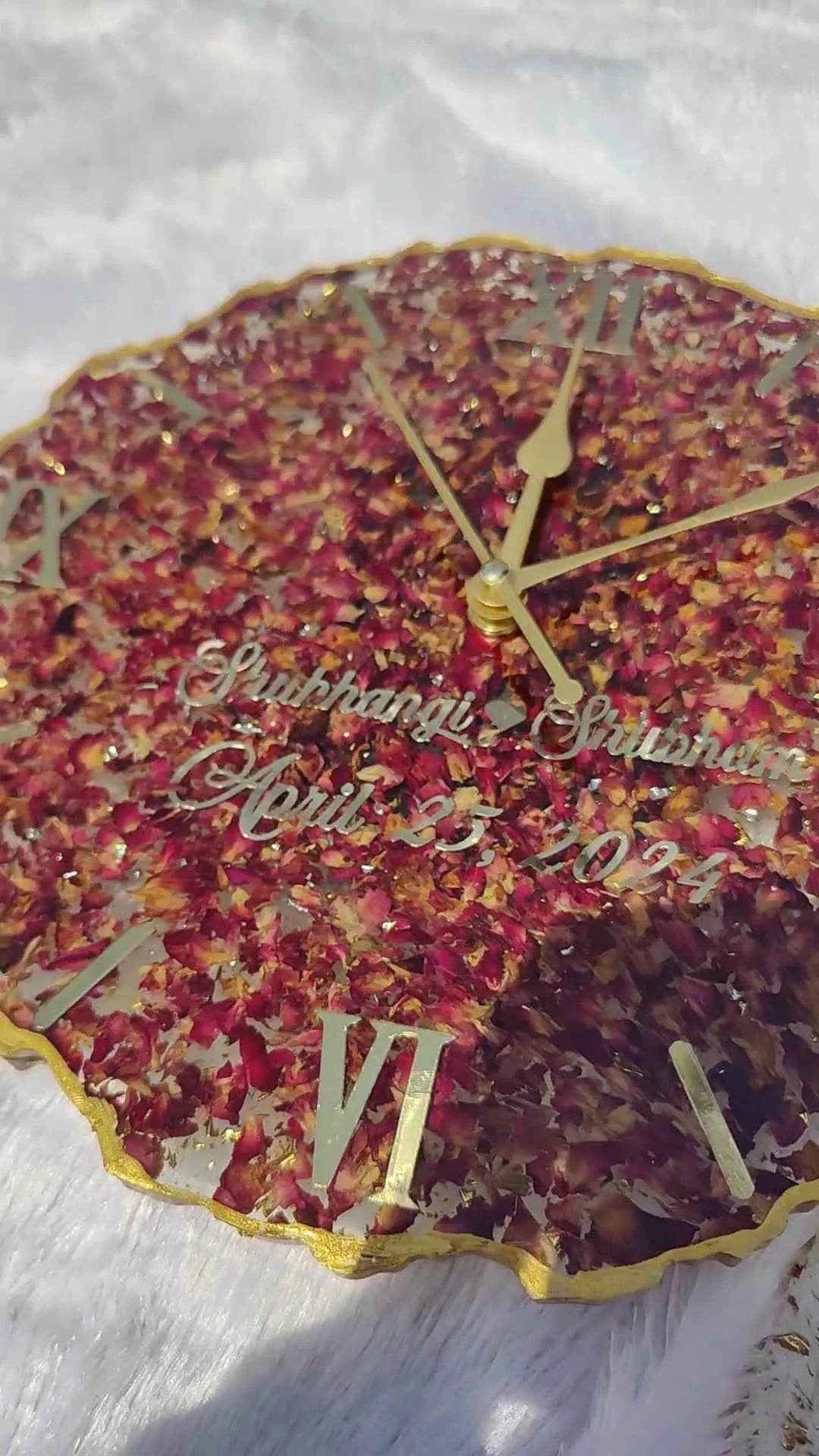 Resin Art Rose Preserved Wall Clock | Resin Wedding Flower & Varmala Preservation - 1