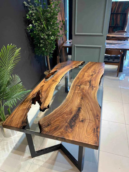 Glory Translucent Wooden Resin Dining table with legs - Pacific Resin Art