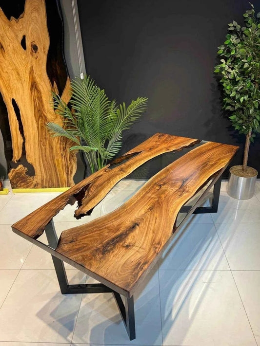 Glory Translucent Wooden Resin Dining table with legs - Pacific Resin Art