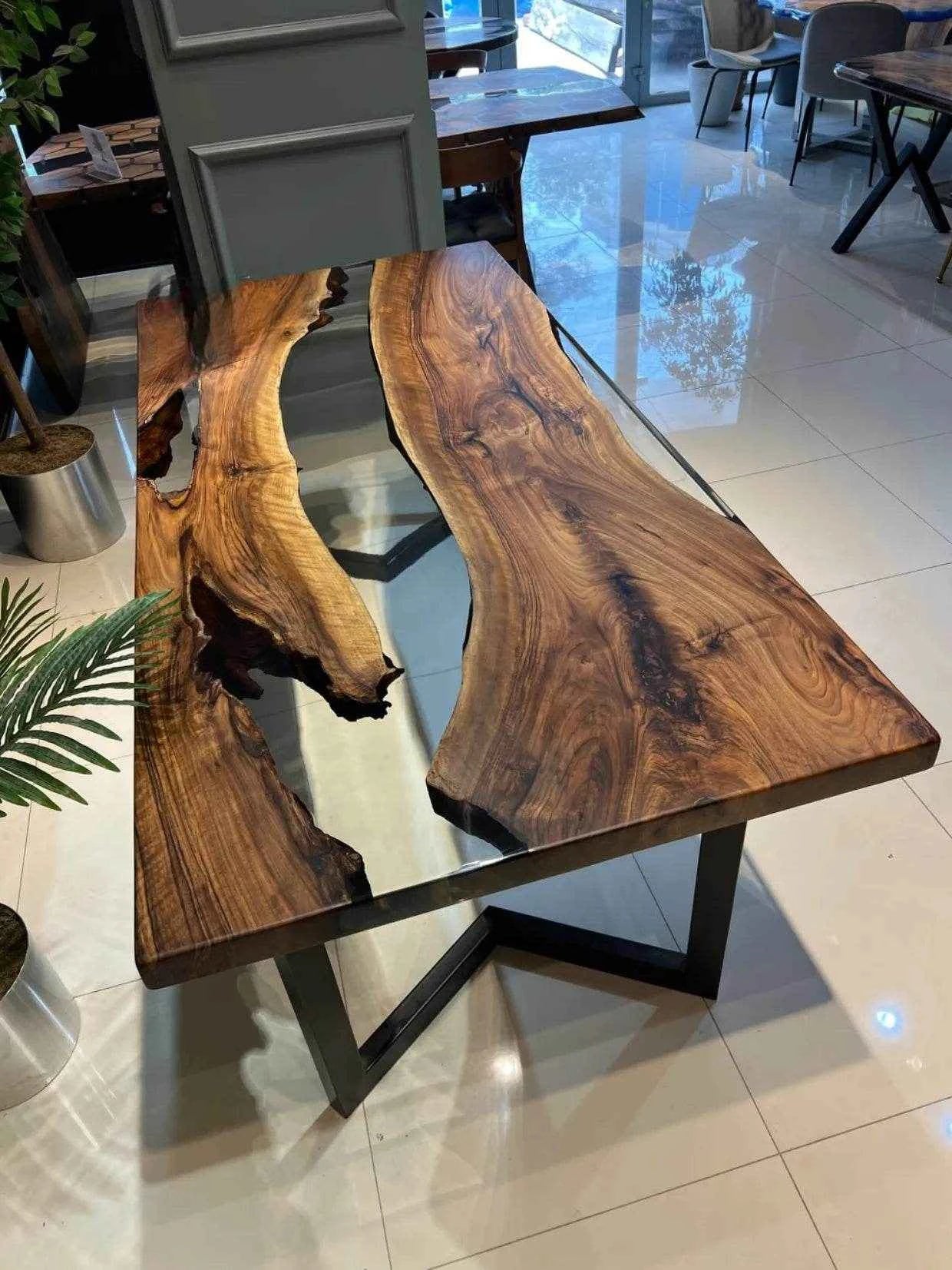 Glory Translucent Wooden Resin Dining table with legs - Pacific Resin Art