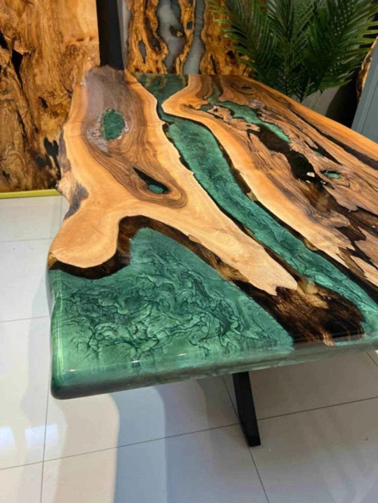 Green River Resin Art Dining table | Unique Wooden Dining Table with legs - Pacific Resin Art