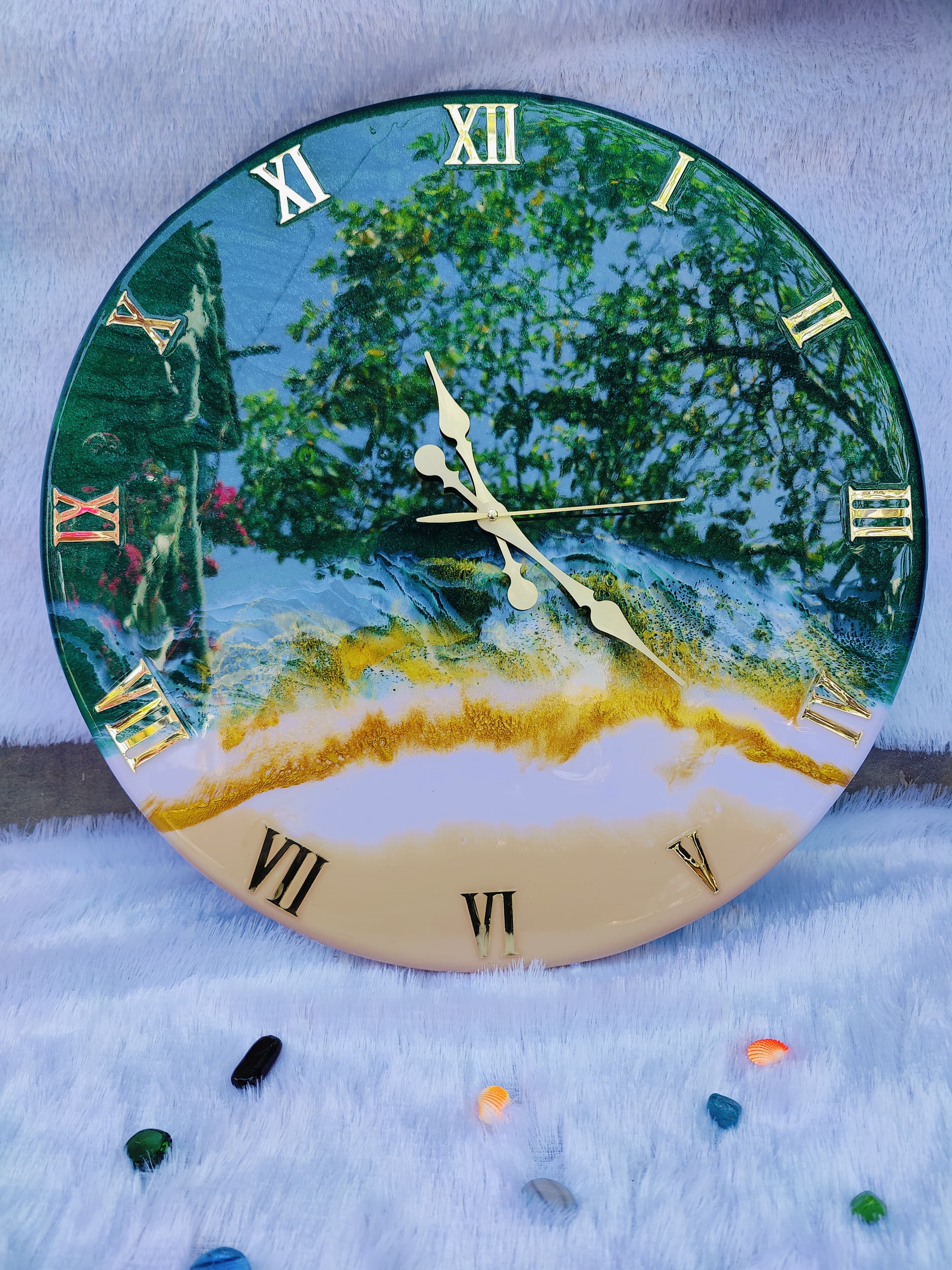 Green Ocean Resin Art wall clock