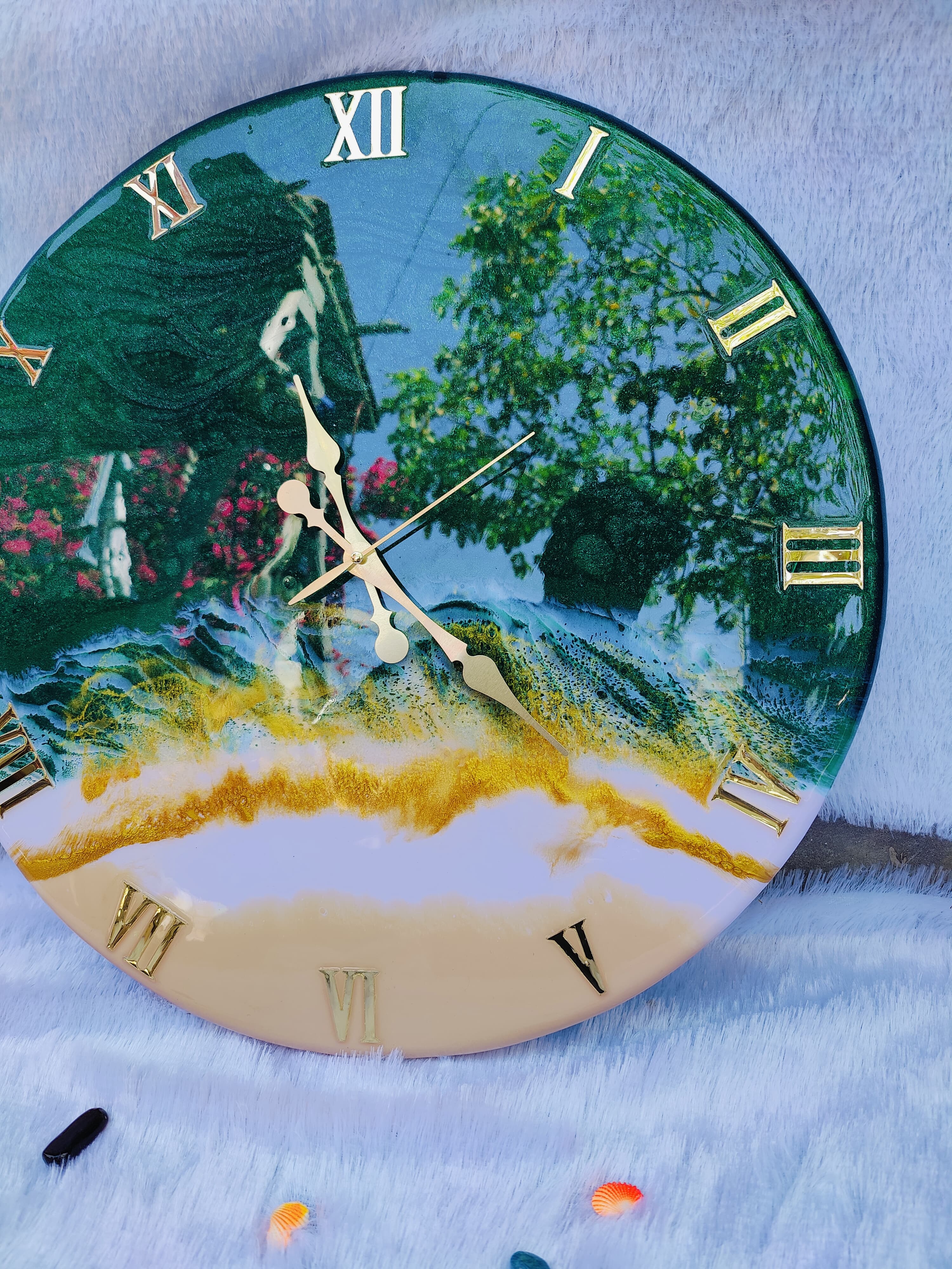 Green Ocean Resin Art wall clock