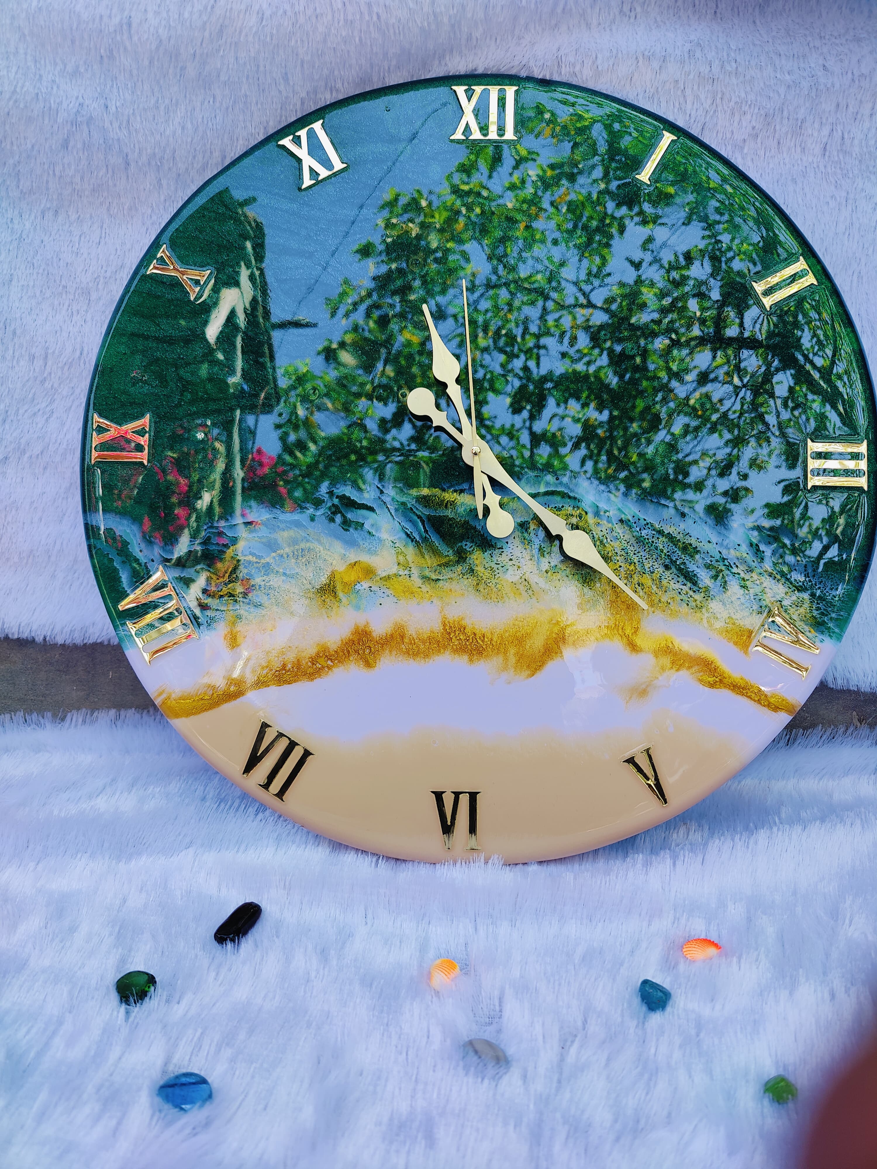 Green Ocean Resin Art wall clock