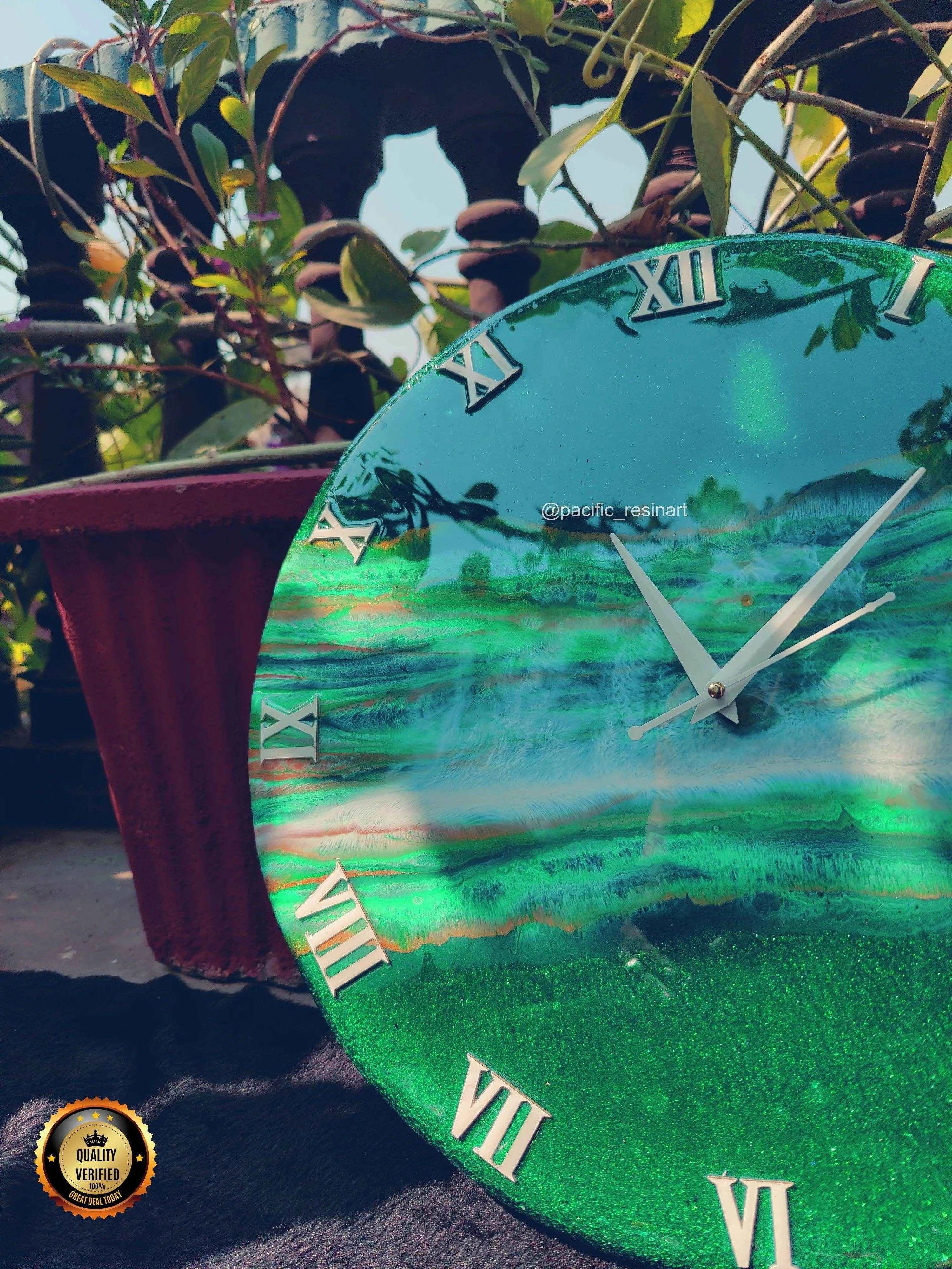 Full Green Pearl Resin wall clock - Pacific Resin Art