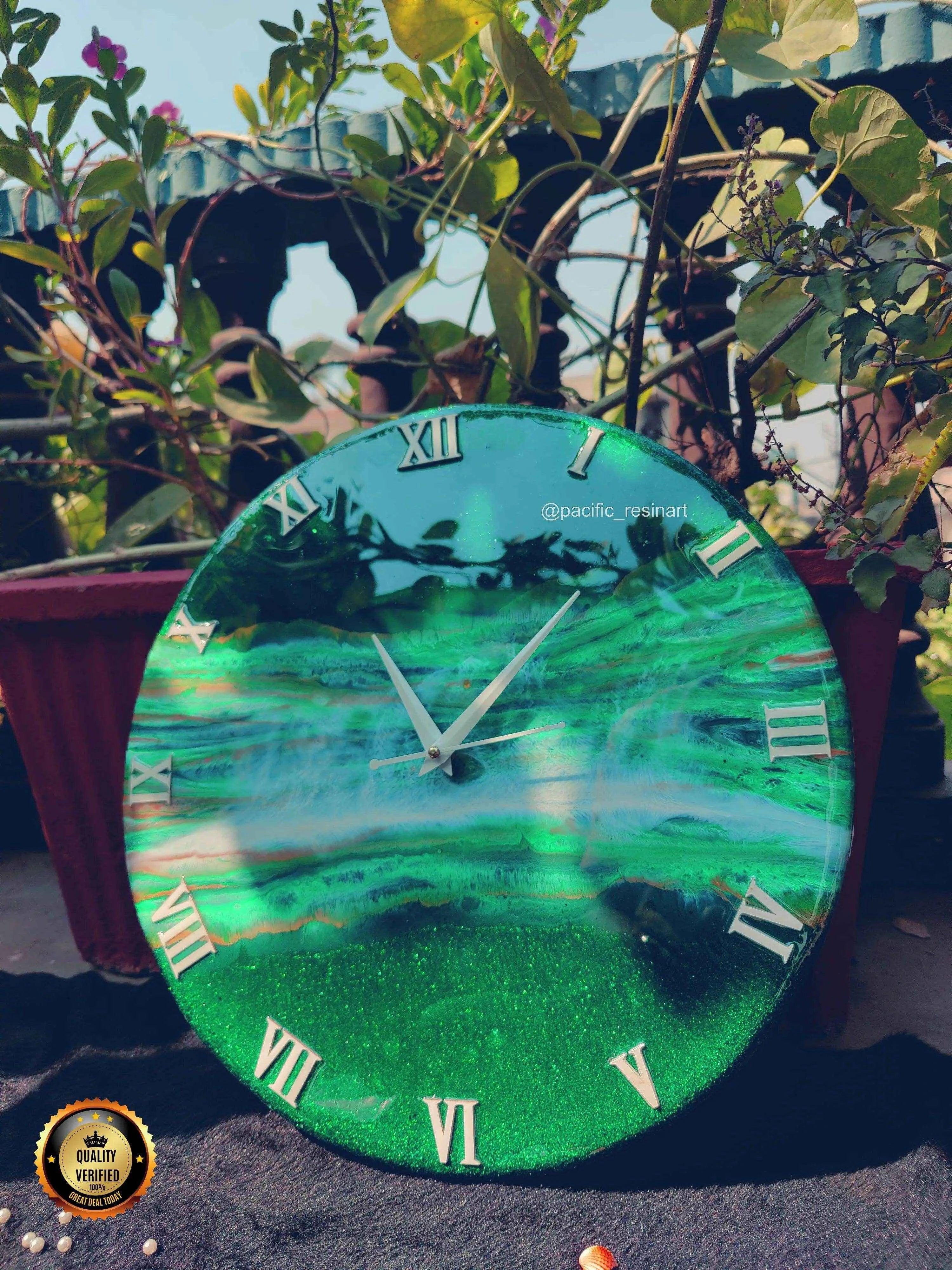 Full Green Pearl Resin wall clock - Pacific Resin Art