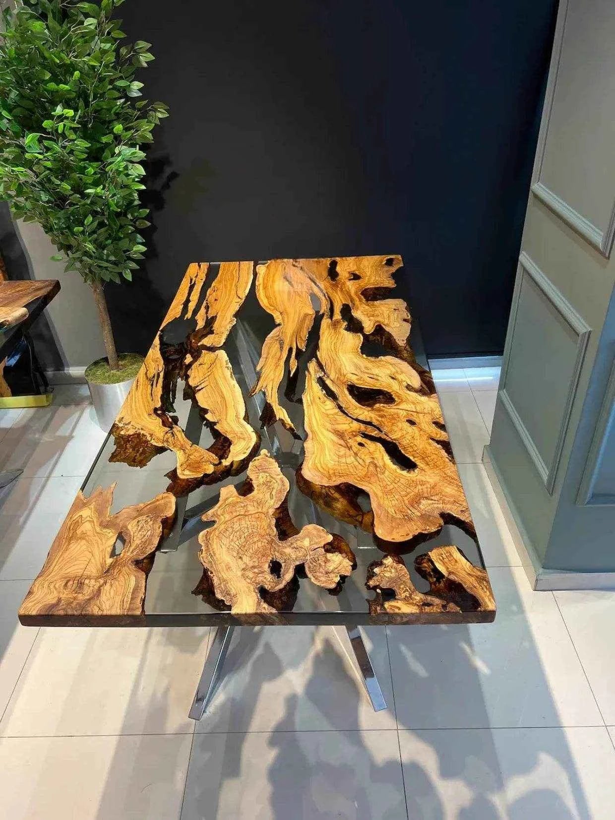 Smoke Black Translucent Resin Dining table | Luxury Dining Table For Home Interiors with legs - Pacific Resin Art