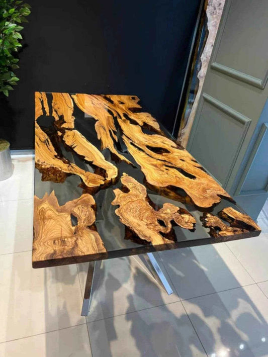 Smoke Black Translucent Resin Dining table | Luxury Dining Table For Home Interiors with legs - Pacific Resin Art