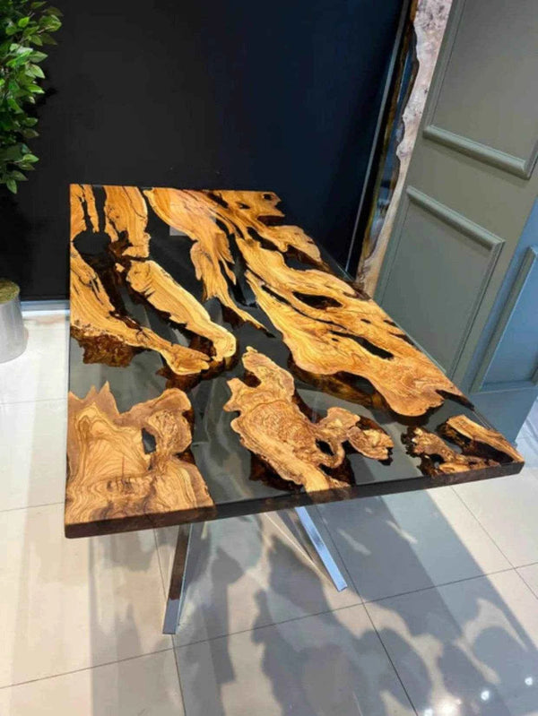 Smoke Black Translucent Resin Dining table | Luxury Dining Table For Home Interiors with legs