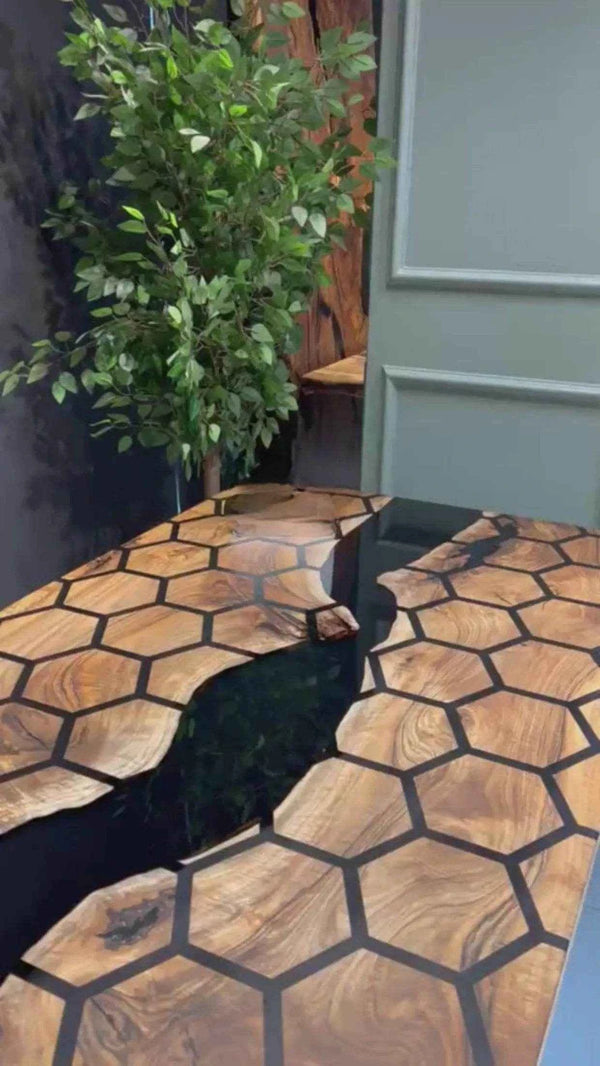 Honeycomb Style Resin Dining Table | Unique Wooden Dining Table with legs