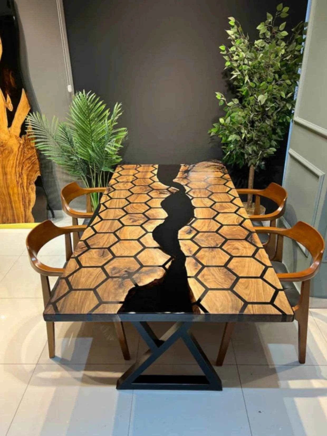 Honeycomb Style Resin Dining Table | Unique Wooden Dining Table with legs - Pacific Resin Art