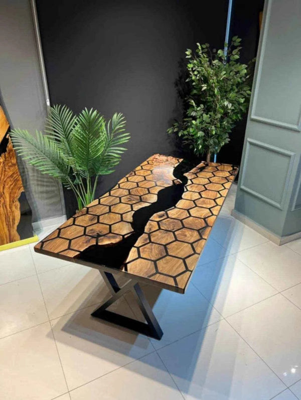 Honeycomb Style Resin Dining Table | Unique Wooden Dining Table with legs
