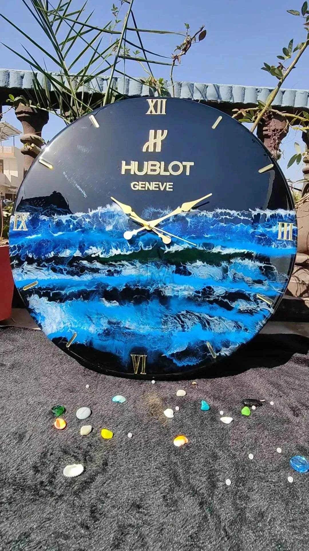 Hublot blue waves Resin wall clock | Luxury Wall Clock For Decor - Pacific Resin Art