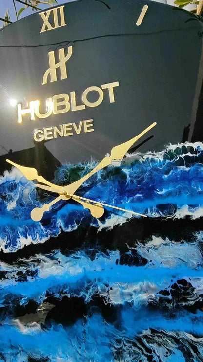 Hublot blue waves Resin wall clock | Luxury Wall Clock For Decor - Pacific Resin Art