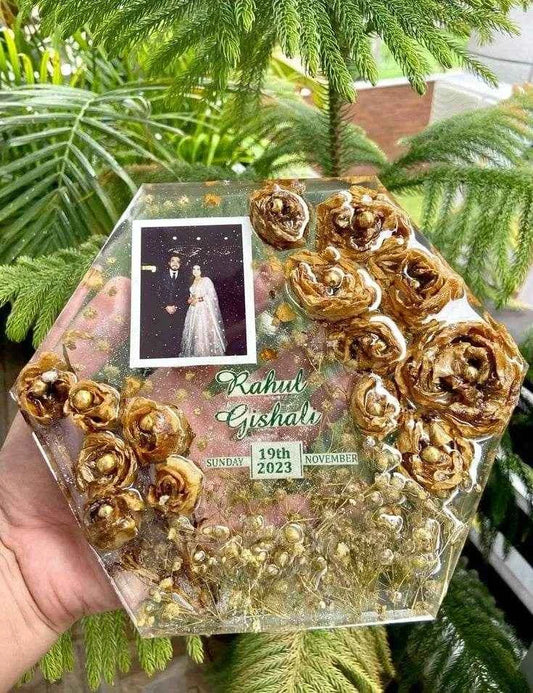 Golden Hexagonal Transparent Resin Flower Preservations - Pacific Resin Art