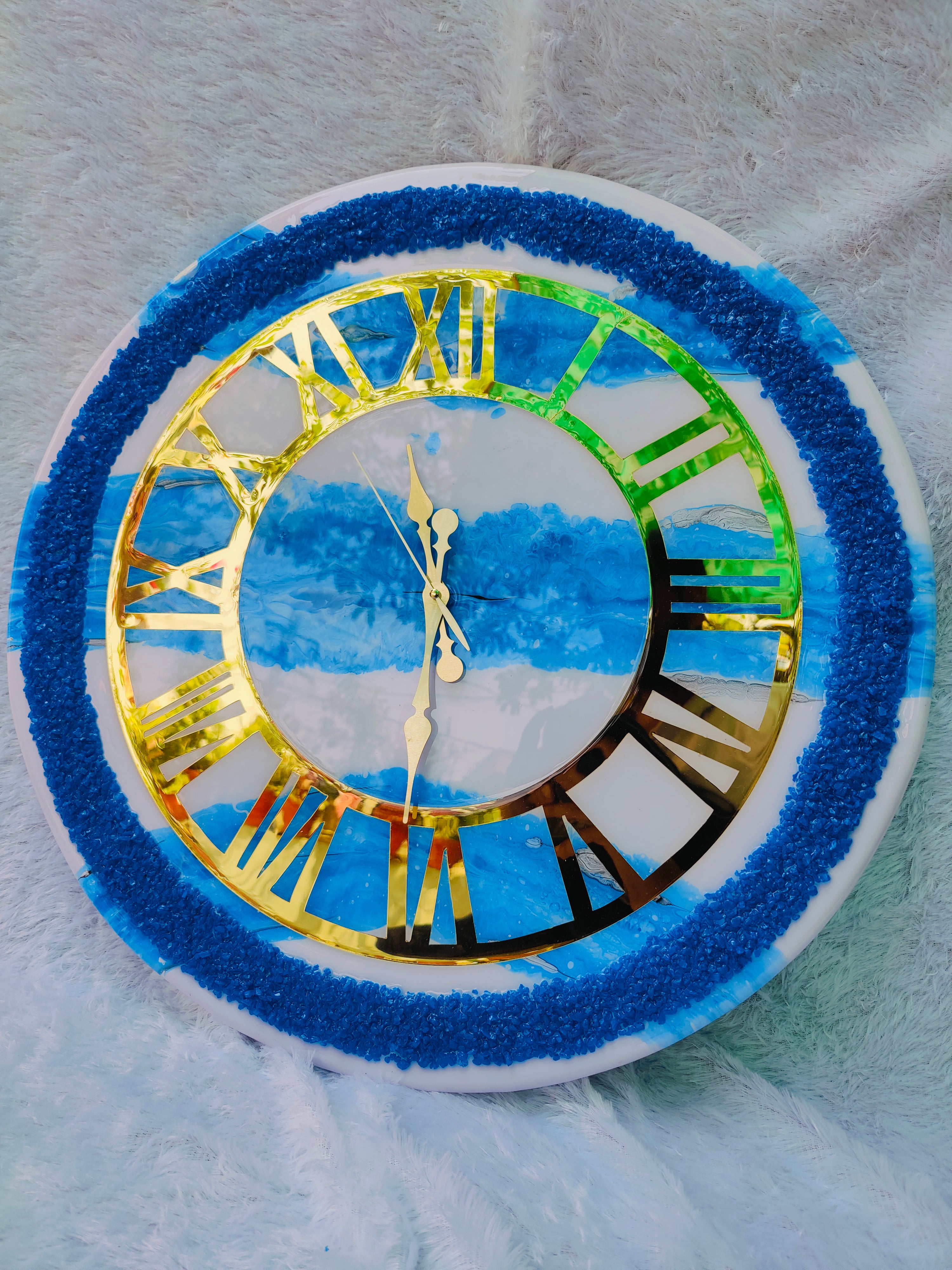 Blue ring roman Resin Art wall clock