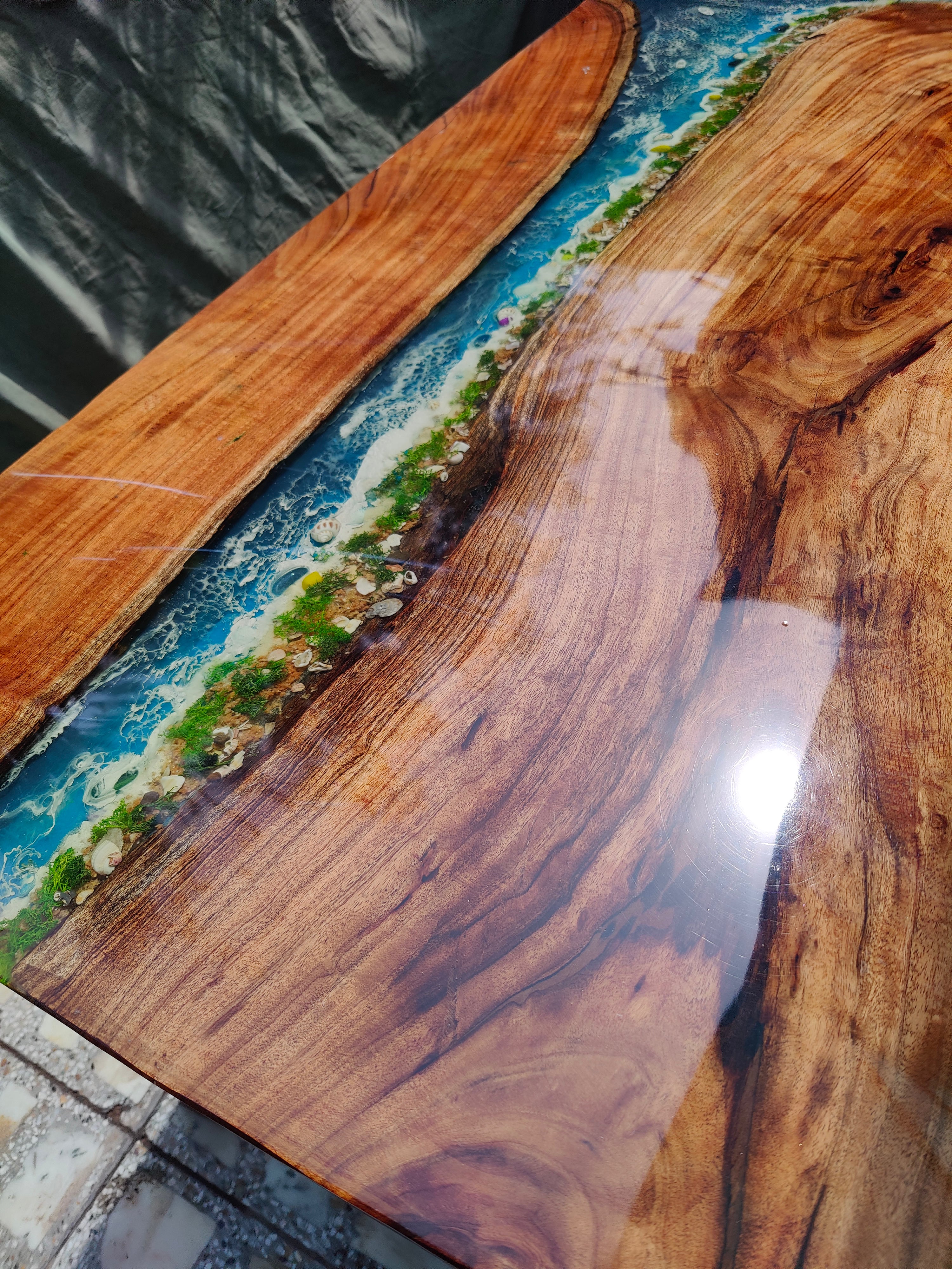River Epoxy resin art Dining table blue ocean theme without stand