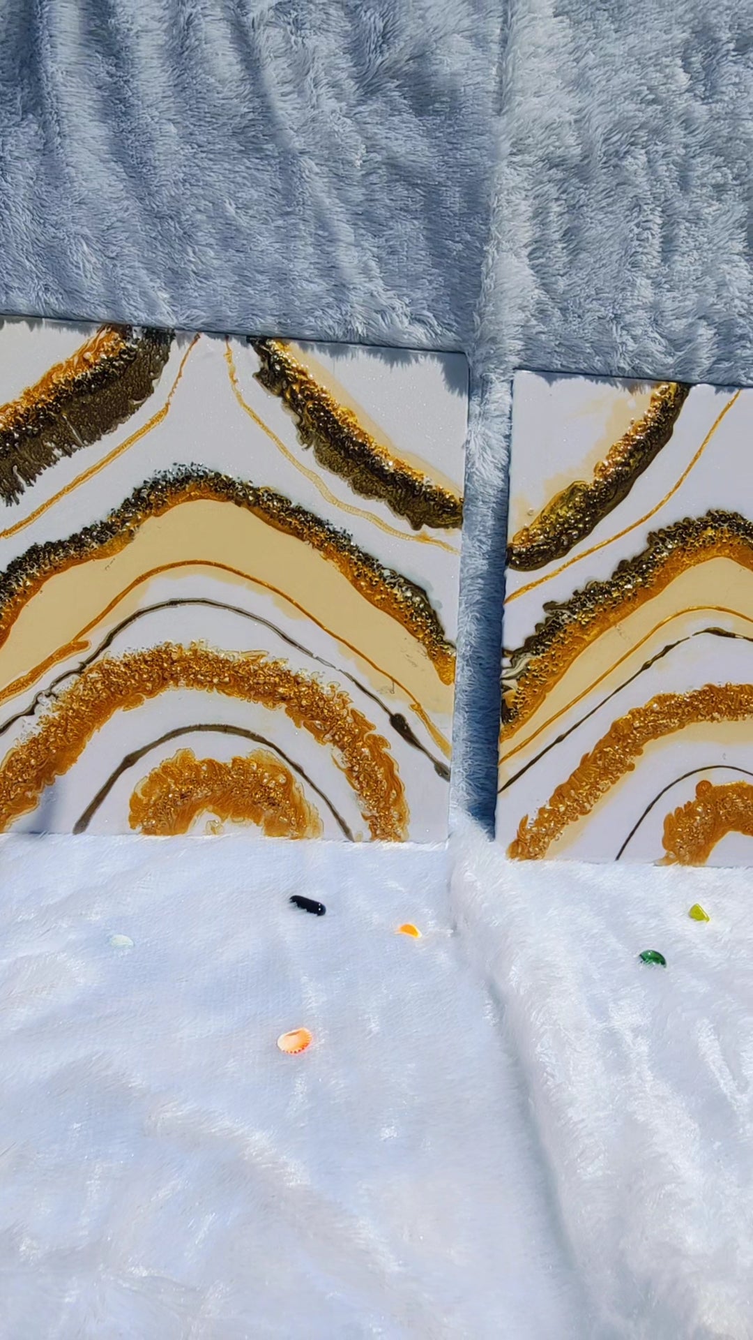 Creamy and Golden Epoxy Resin Art Wall Hangings and Wall Paintings