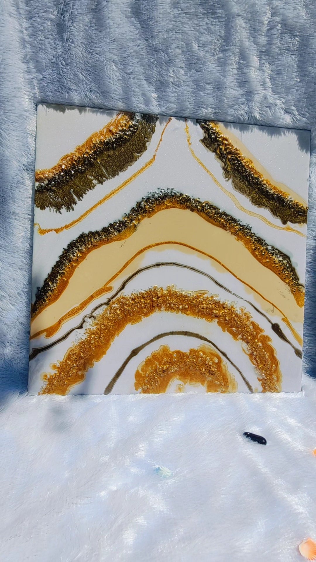 Creamy and Golden Epoxy Resin Art Wall Hangings and Wall Paintings