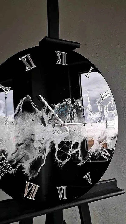 Black Snow Resin Wall Clock | Premium Decor - Pacific Resin Art