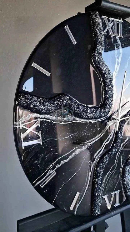 Geode Black Resin Wall Clock - Pacific Resin Art