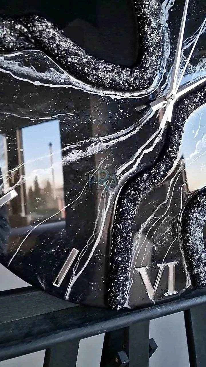 Geode Black Resin Wall Clock - Pacific Resin Art