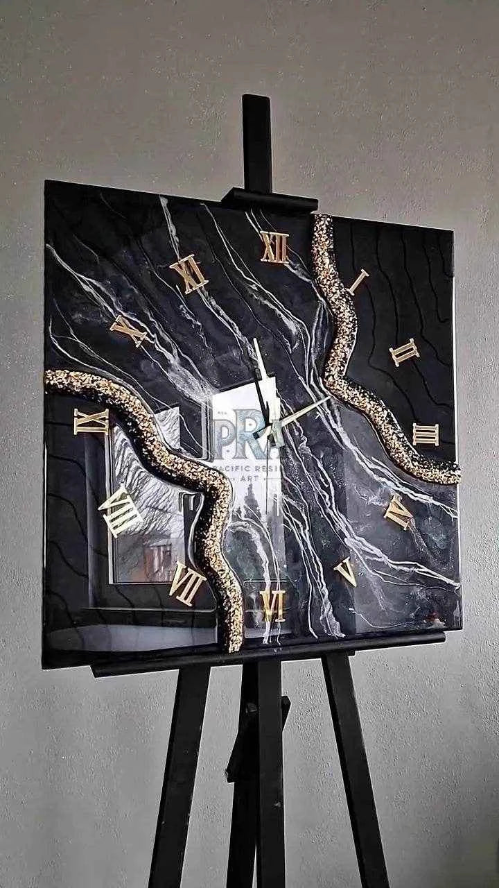 Black Edges Artisanal Resin Wall Clock - Pacific Resin Art