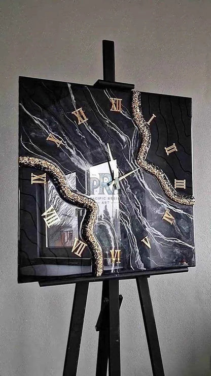 Black Edges Artisanal Resin Wall Clock - Pacific Resin Art