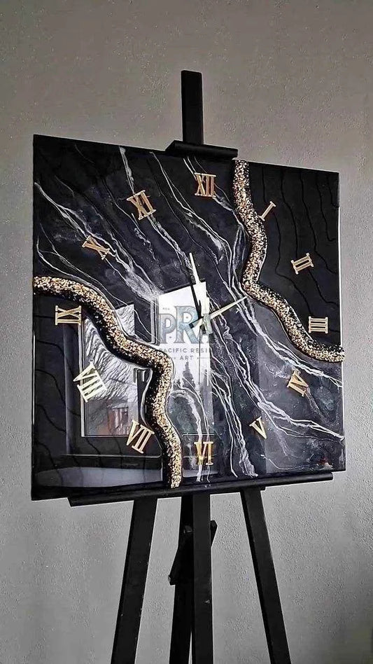 Black Edges Artisanal Resin Wall Clock - Pacific Resin Art