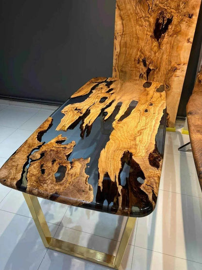 Ink Black Translucent Resin Dining table | Modern Wooden Dining Table with legs - Pacific Resin Art