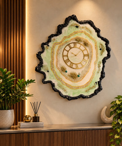 Mint Green Agate Resin Wall Clock | Gold Luxe