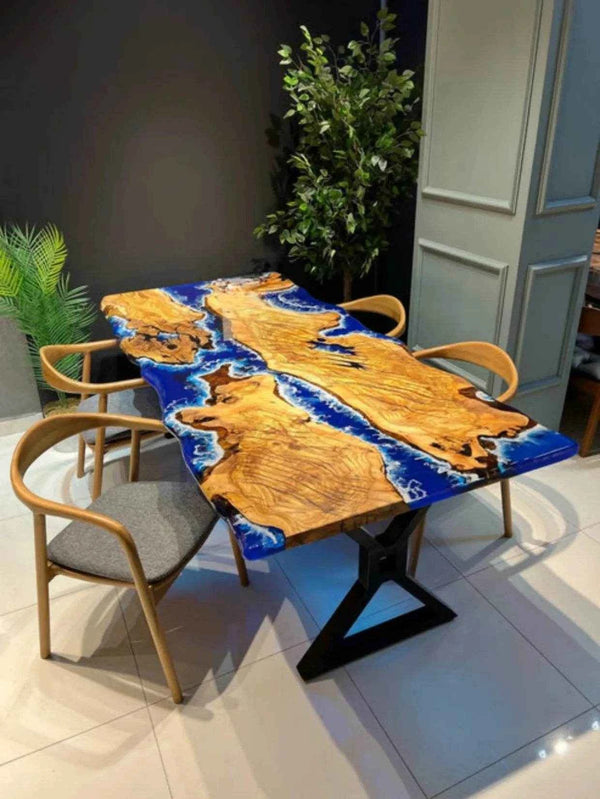 Aqua Bloom Wooden Resin Dining Table | Modern Dining Furniture with legs