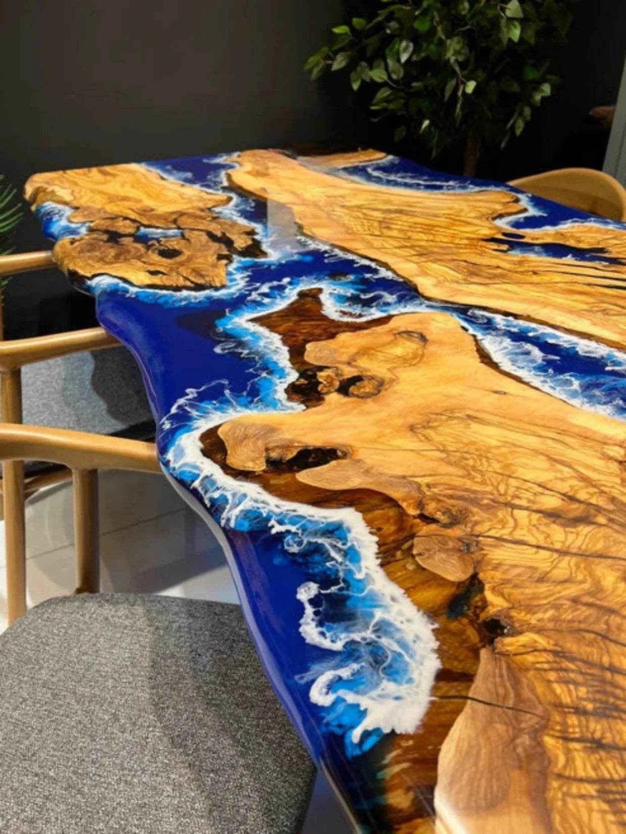 Aqua Bloom Wooden Resin Dining Table | Modern Dining Furniture with legs - Pacific Resin Art