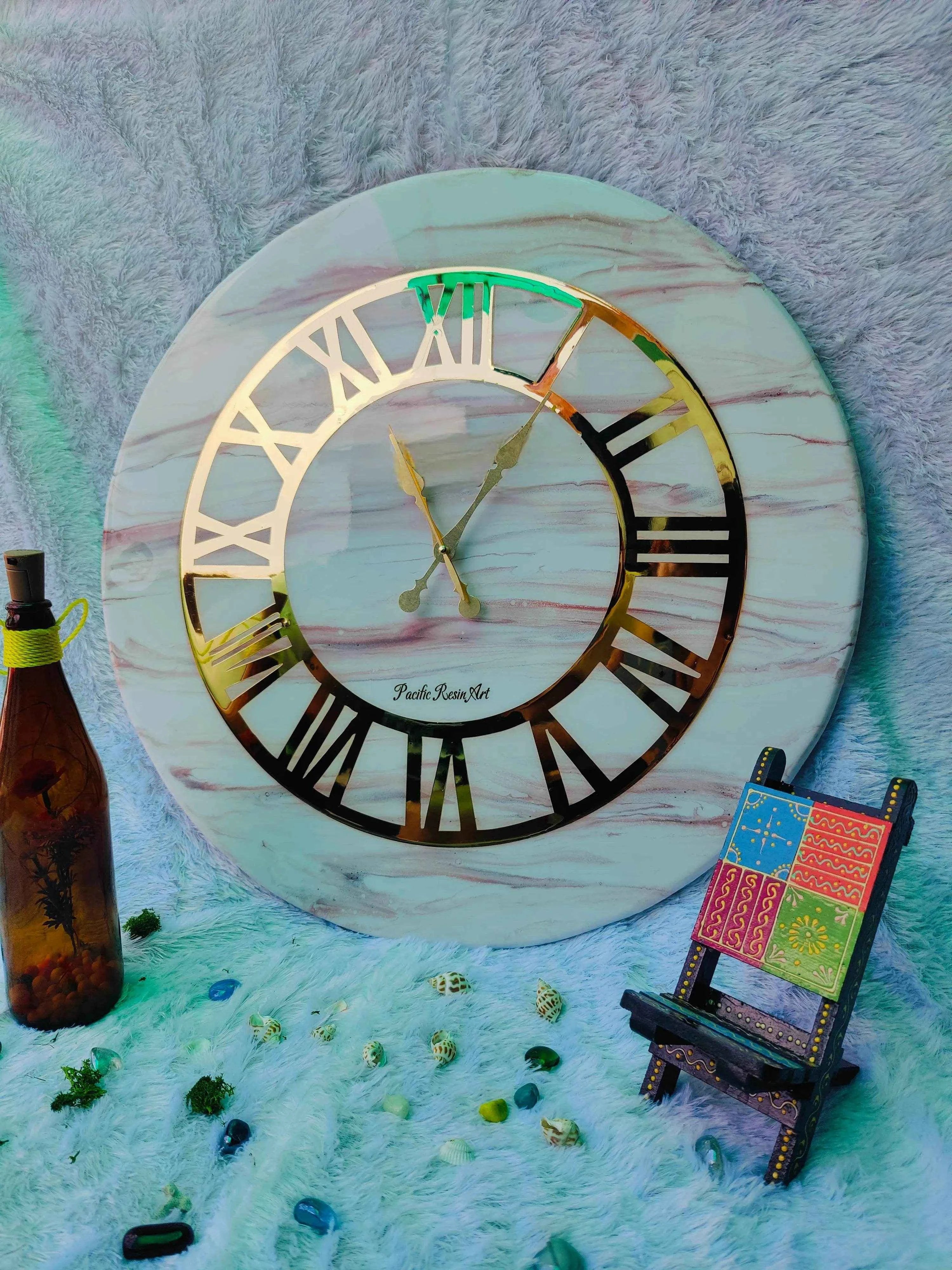 Pinkring Marble Resin Wall Clock | Moder Epoxy Art Wall Clocks - Pacific Resin Art