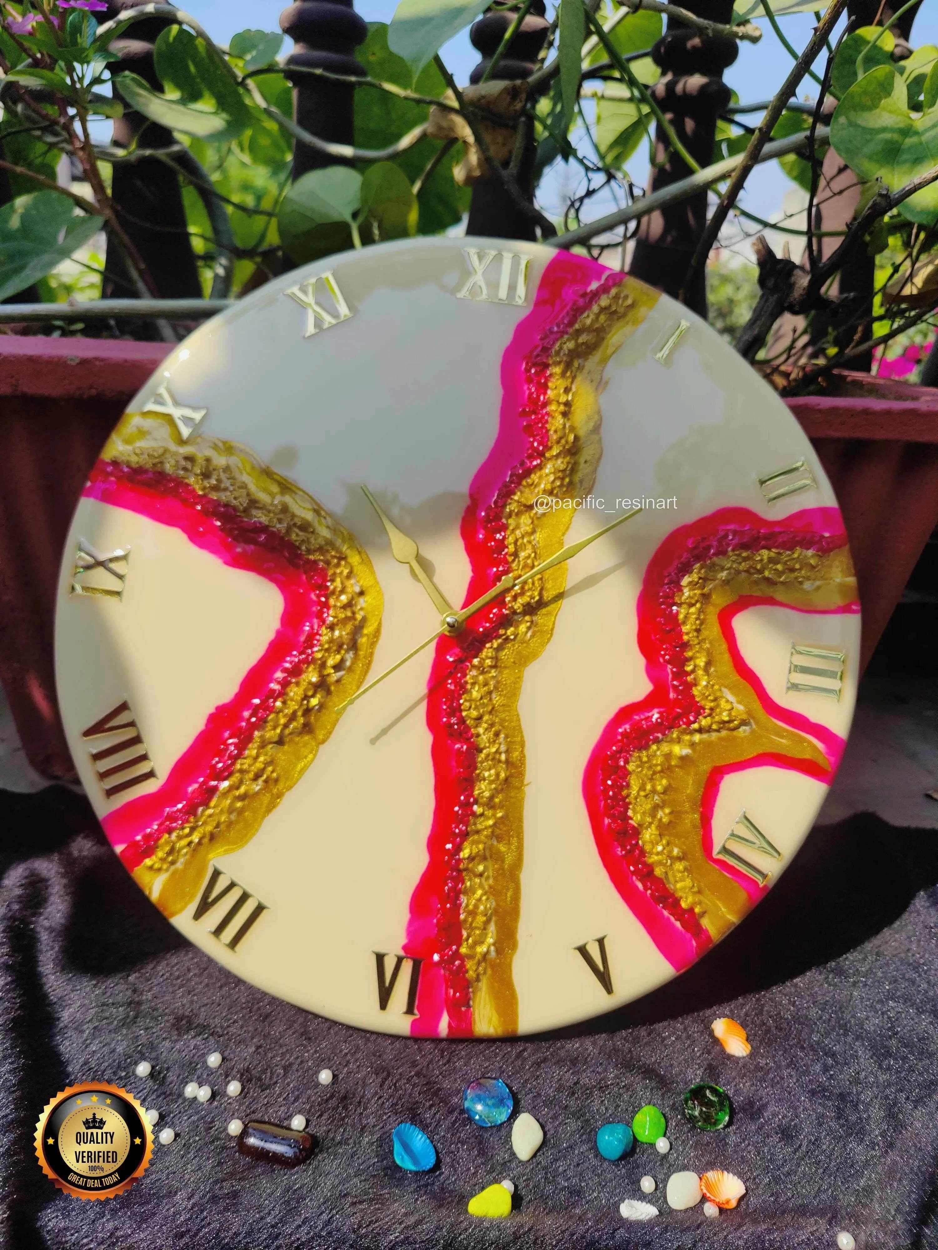 Pink Curves Roman Resin wall clock | Premium Resin Wall Clock - Pacific Resin Art