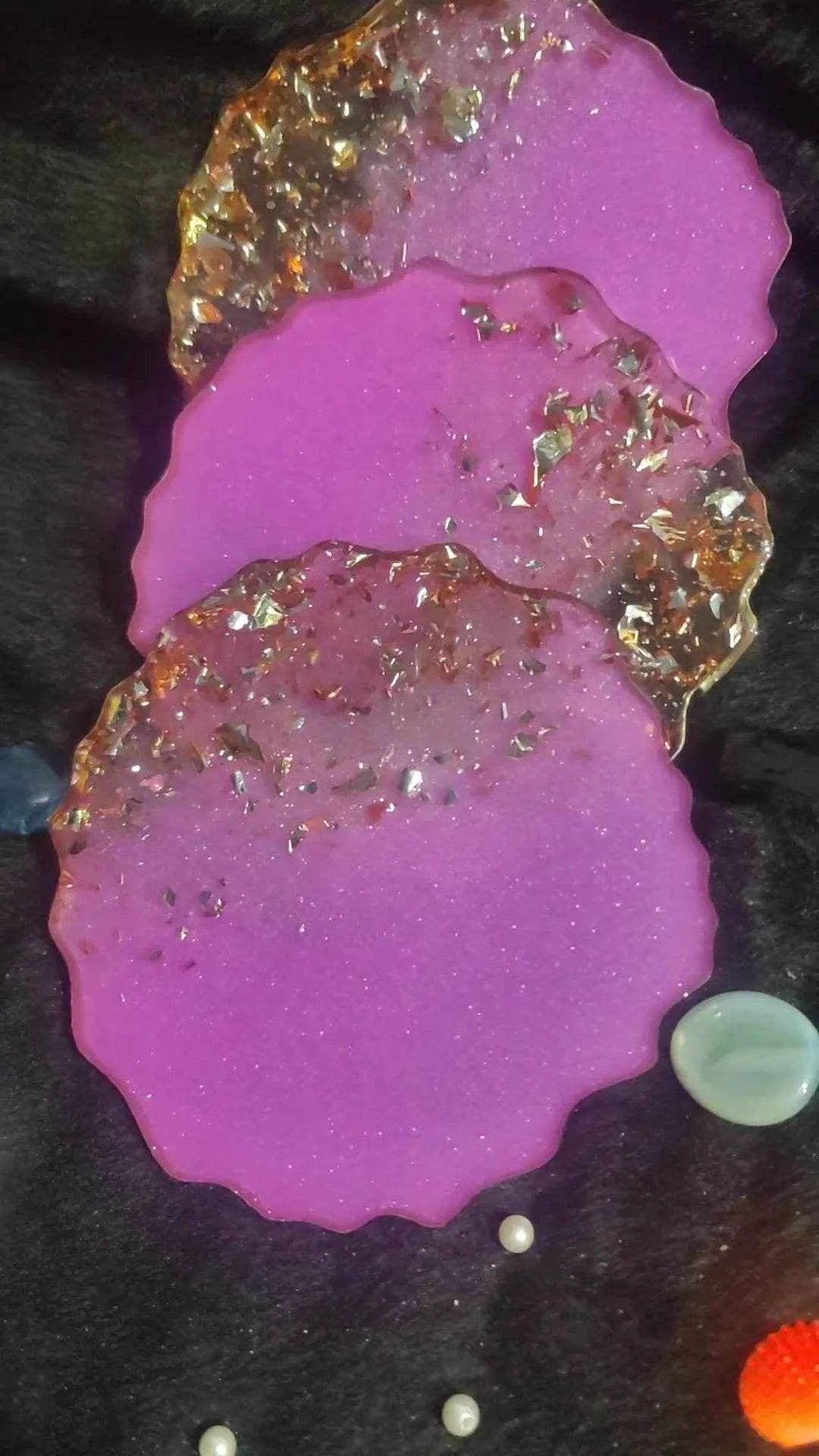 Pink Golden Epoxy Resin art coasters | Premium Epoxy Coasters - Pacific Resin Art