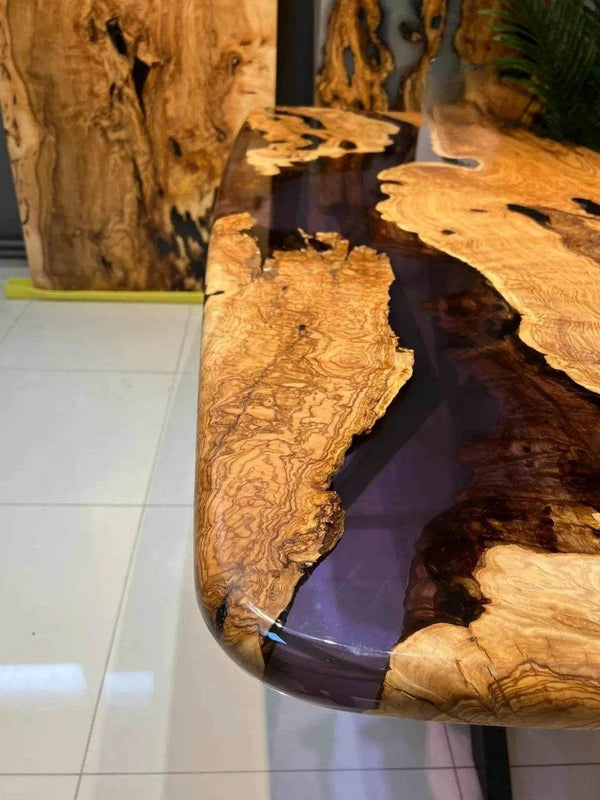 Purple Stream Wooden Resin Dining table with legs