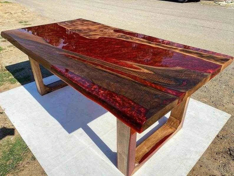 Red Ocean Wooden resin dining table | Elegant Resin Art Dining Table For Home Decor - Pacific Resin Art