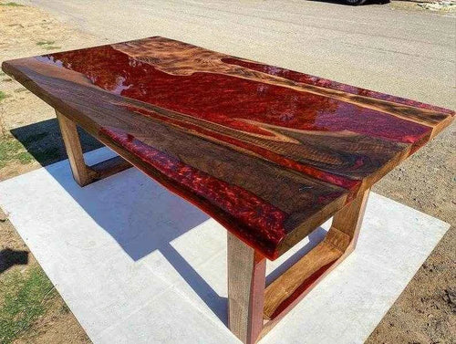 Red Ocean Wooden resin dining table | Elegant Resin Art Dining Table For Home Decor - Pacific Resin Art