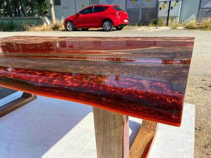 Red Ocean Wooden resin dining table | Elegant Resin Art Dining Table For Home Decor - Pacific Resin Art