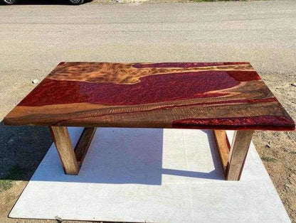 Red Ocean Wooden resin dining table | Elegant Resin Art Dining Table For Home Decor - Pacific Resin Art