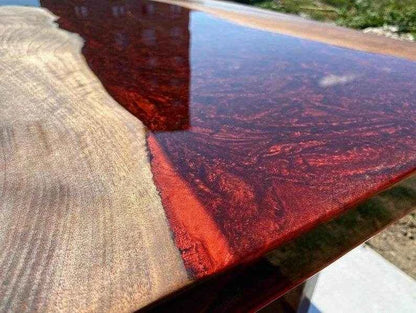 Red Ocean Wooden resin dining table | Elegant Resin Art Dining Table For Home Decor - Pacific Resin Art