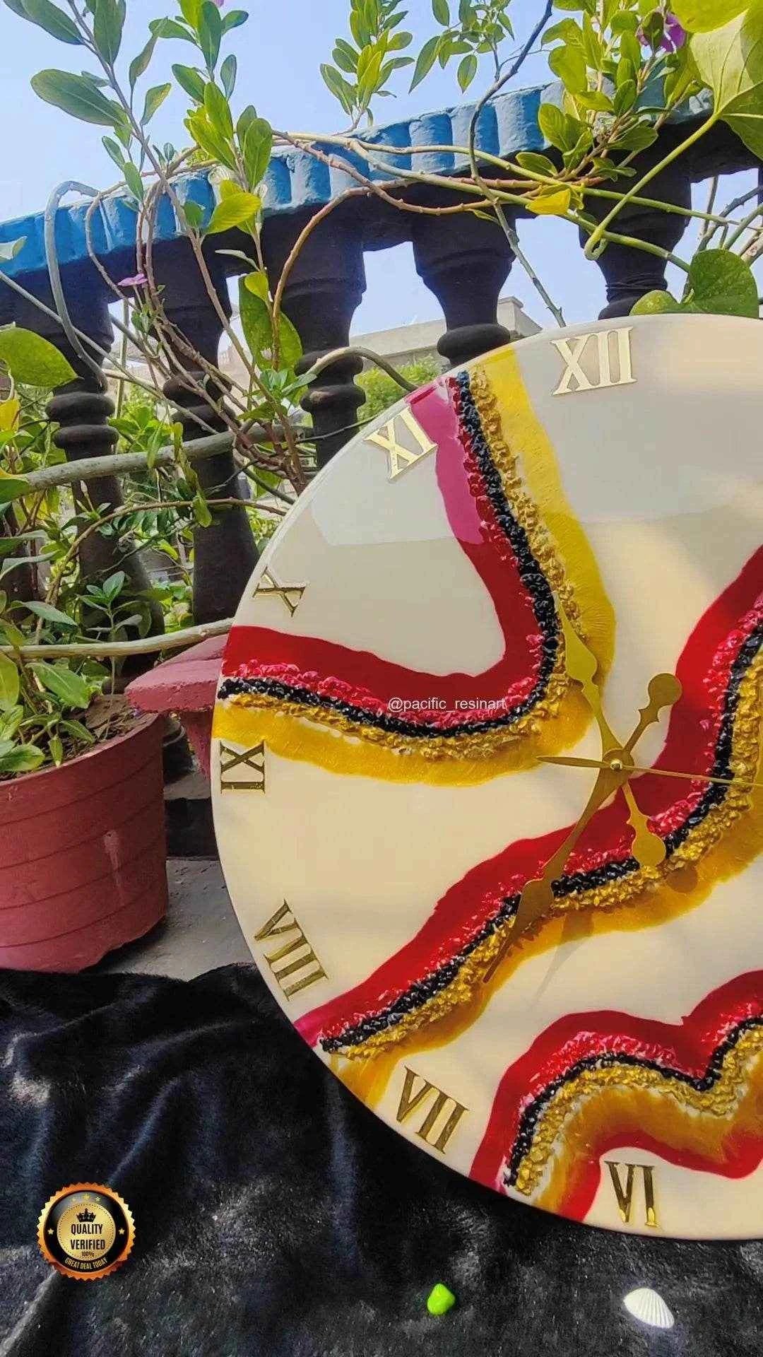 Red stone Resin wall clock | Premium Resin Art - Pacific Resin Art