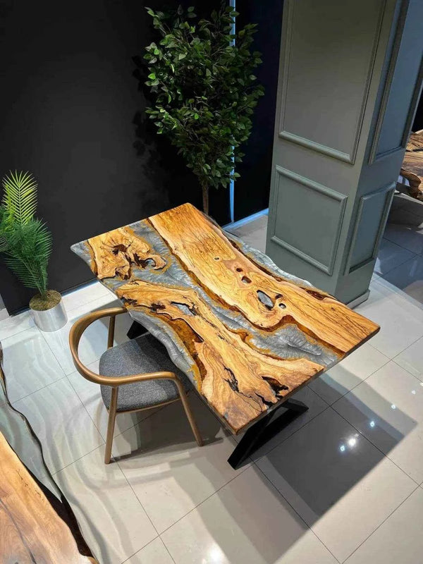 Silver Pearl Luxury Resin Dining Table For Home Interiors with legs