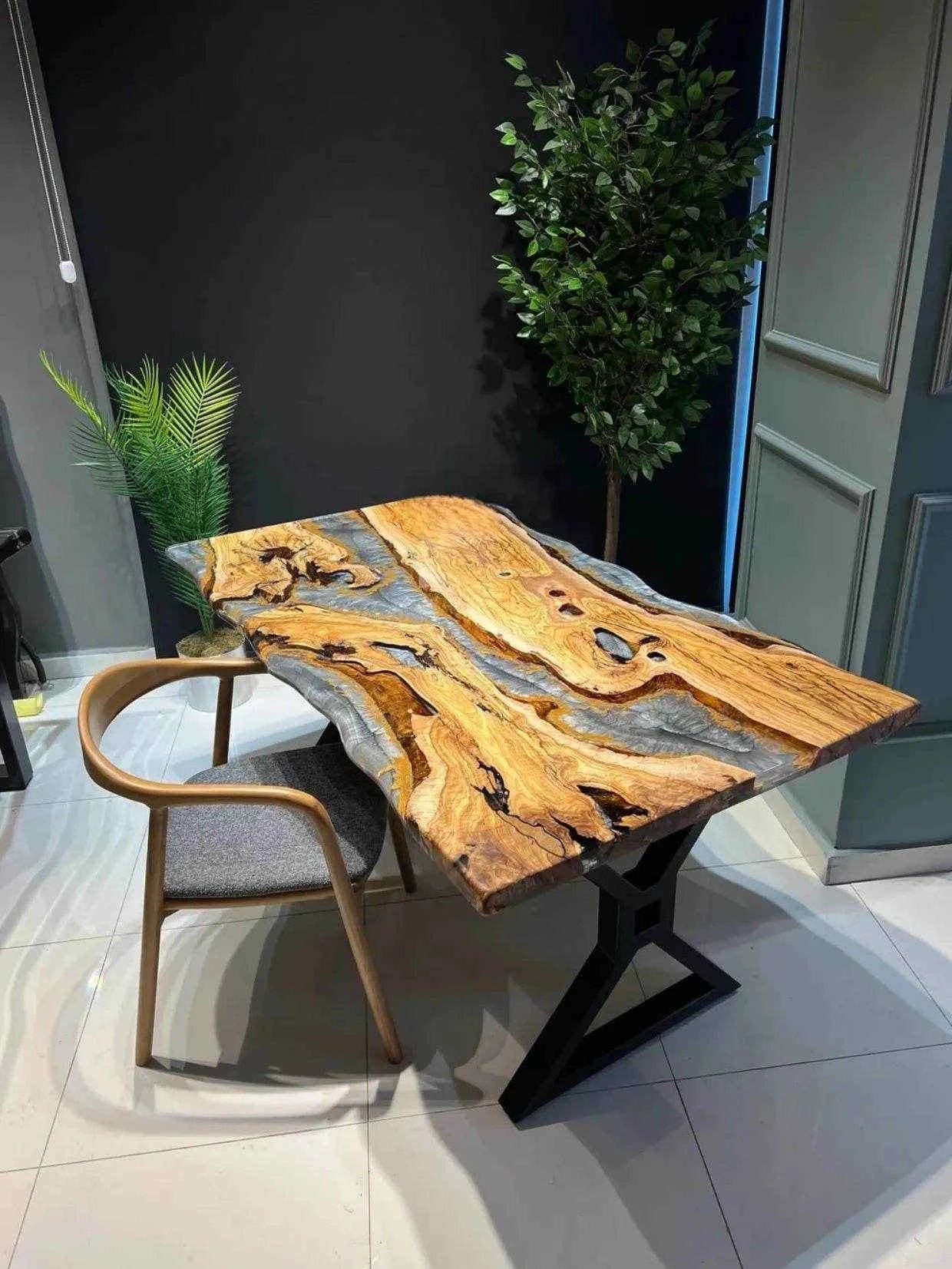 Silver Pearl Luxury Resin Dining Table For Home Interiors with legs - Pacific Resin Art
