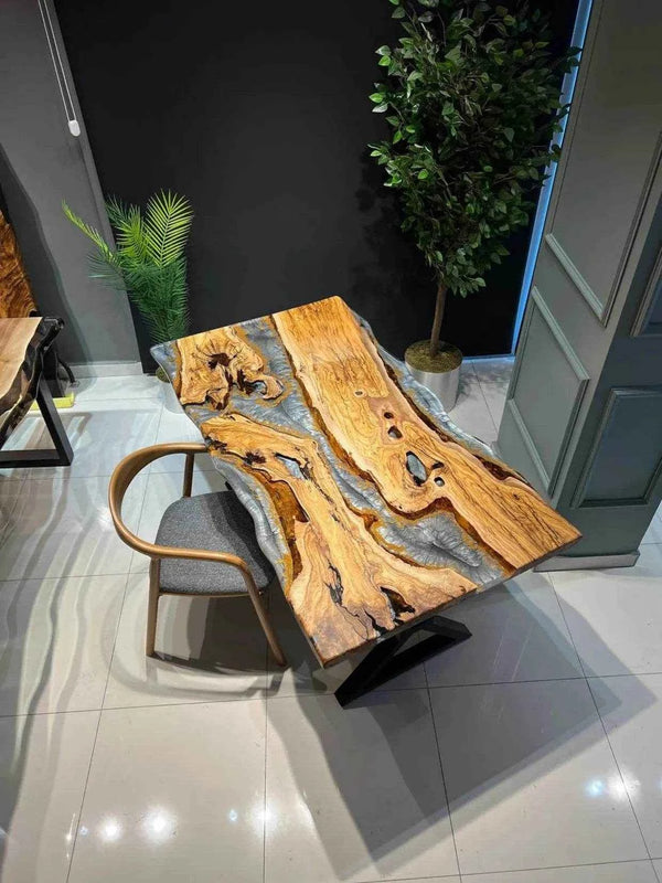 Silver Pearl Luxury Resin Dining Table For Home Interiors with legs